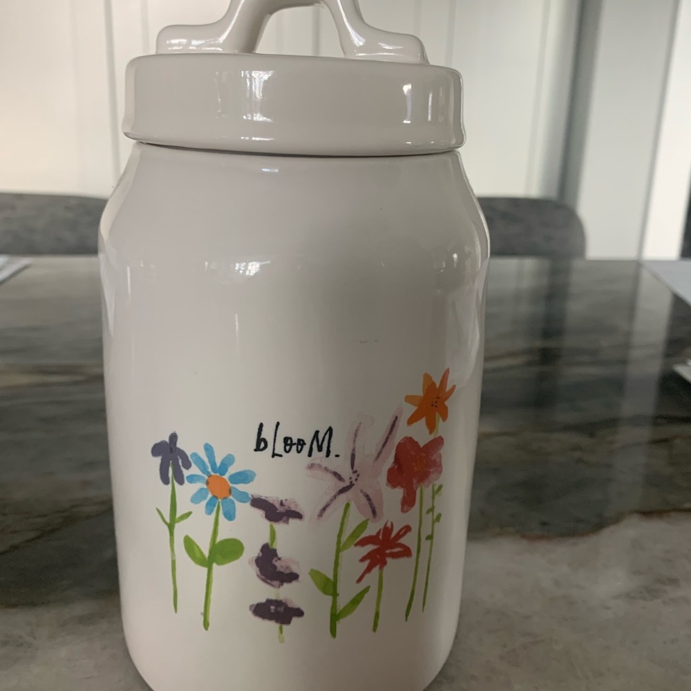 Small Rae Dunn bloom watercolor canister.